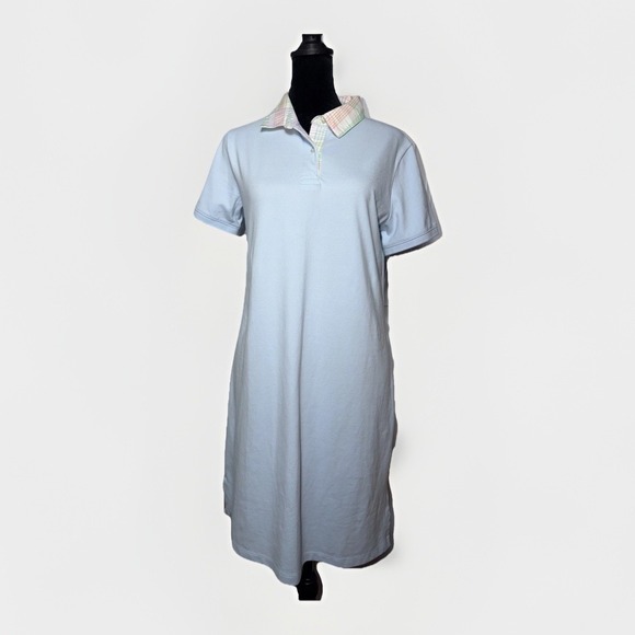 Lands' End Dresses & Skirts - Lands' End Women's Small Light Blue Short Sleeve Plaid Collared Polo Shirt Dress